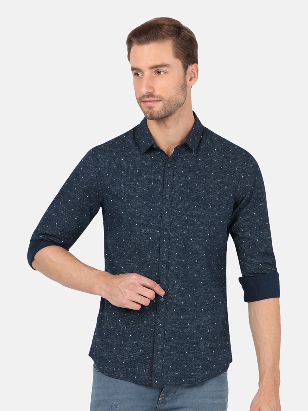 

Crocodile Men Navy Blue Classic Slim Fit Printed Cotton Casual Shirt