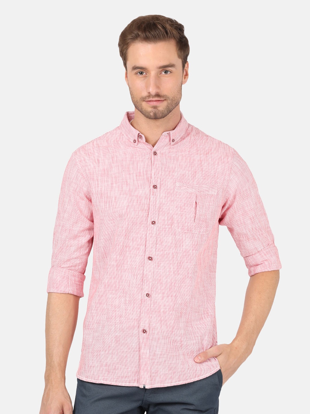 

Crocodile Men Pink Classic Abstract Printed Cotton Casual Shirt