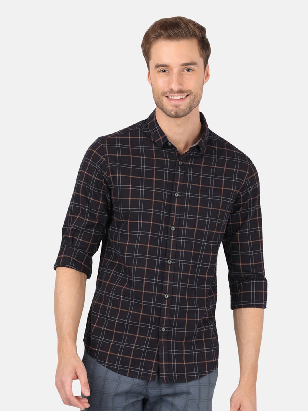 

Crocodile Men Black Classic Checked Cotton Casual Shirt