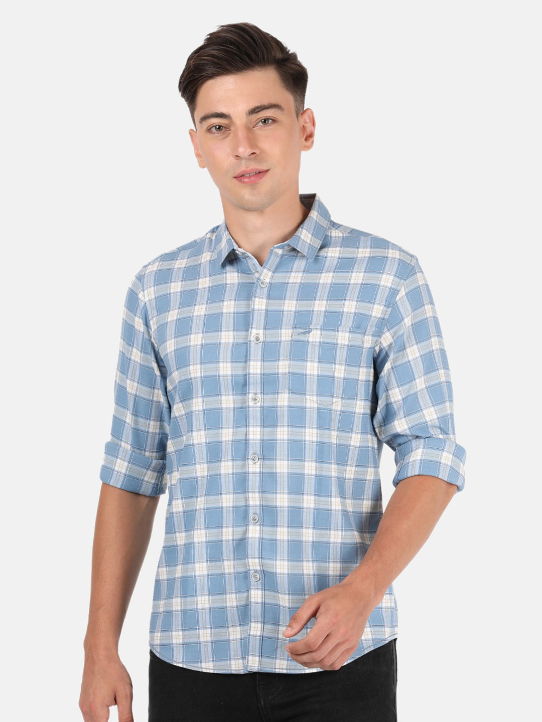 

Crocodile Men Blue Classic Slim Fit Checked Cotton Casual Shirt