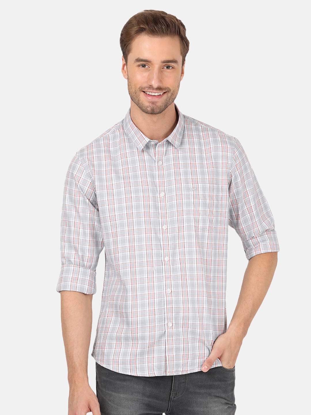 

Crocodile Men Grey & White Classic Checked Casual Shirt