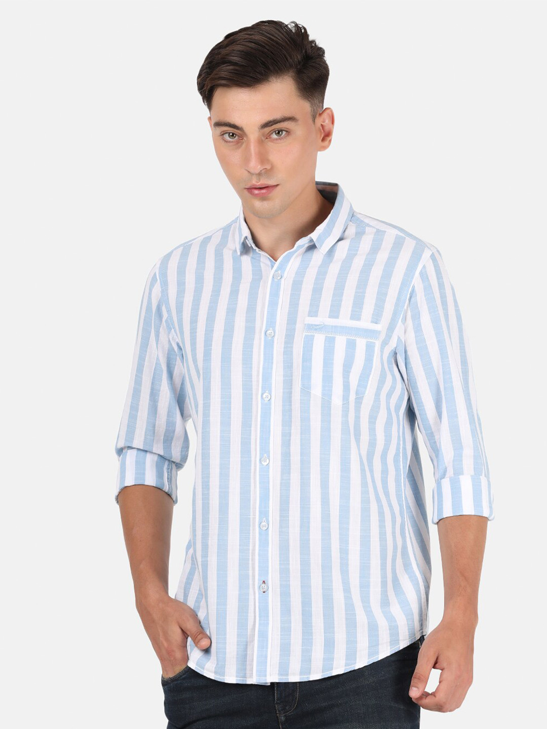 

Crocodile Men Blue & White Classic Striped Casual Shirt