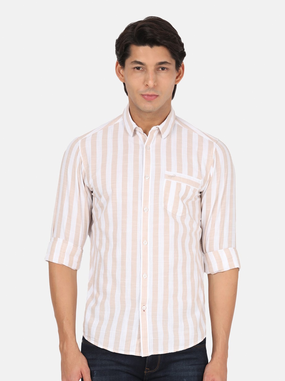 

Crocodile Men Pink Classic Striped Casual Shirt