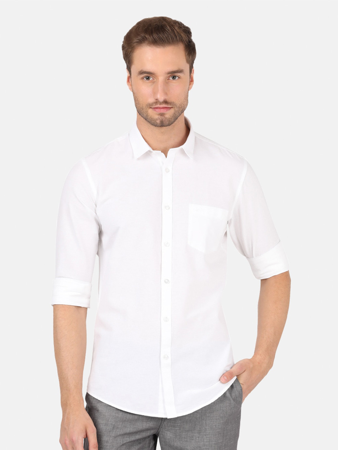 

Crocodile Men White Classic Slim Fit Casual Shirt