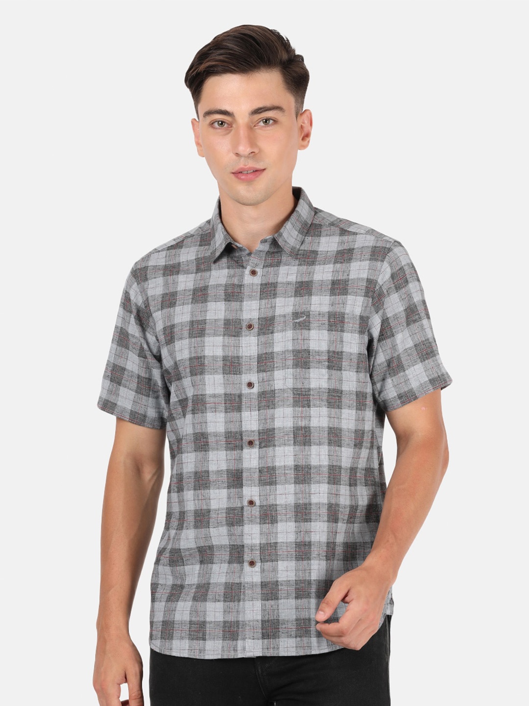 

Crocodile Men Grey Classic Buffalo Checks Cotton Checked Casual Shirt