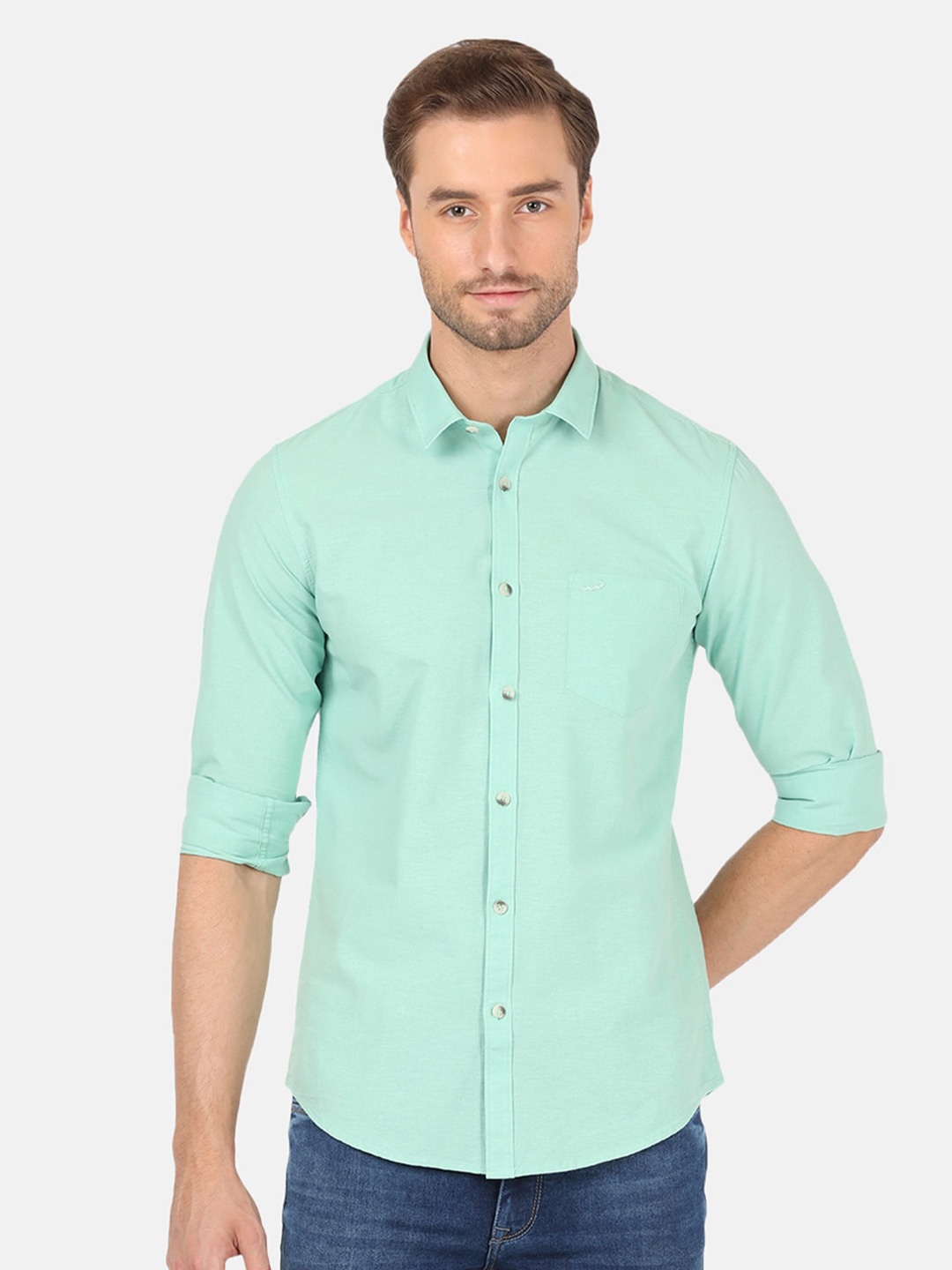 

Crocodile Men Sea Green Solid Classic Slim Fit Cotton Casual Shirt