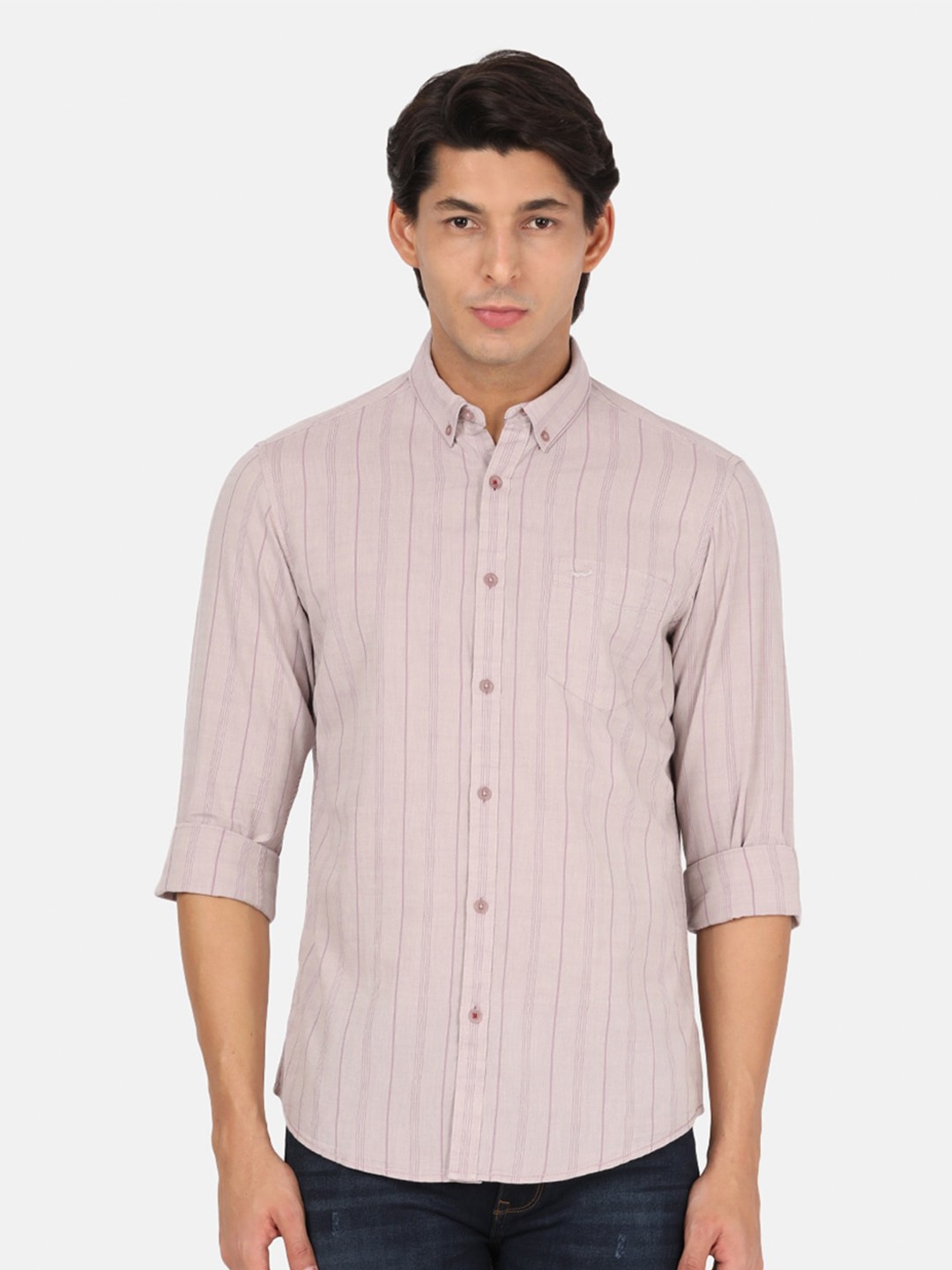 

Crocodile Men Purple Classic Regular Fit Striped Cotton Casual Shirt