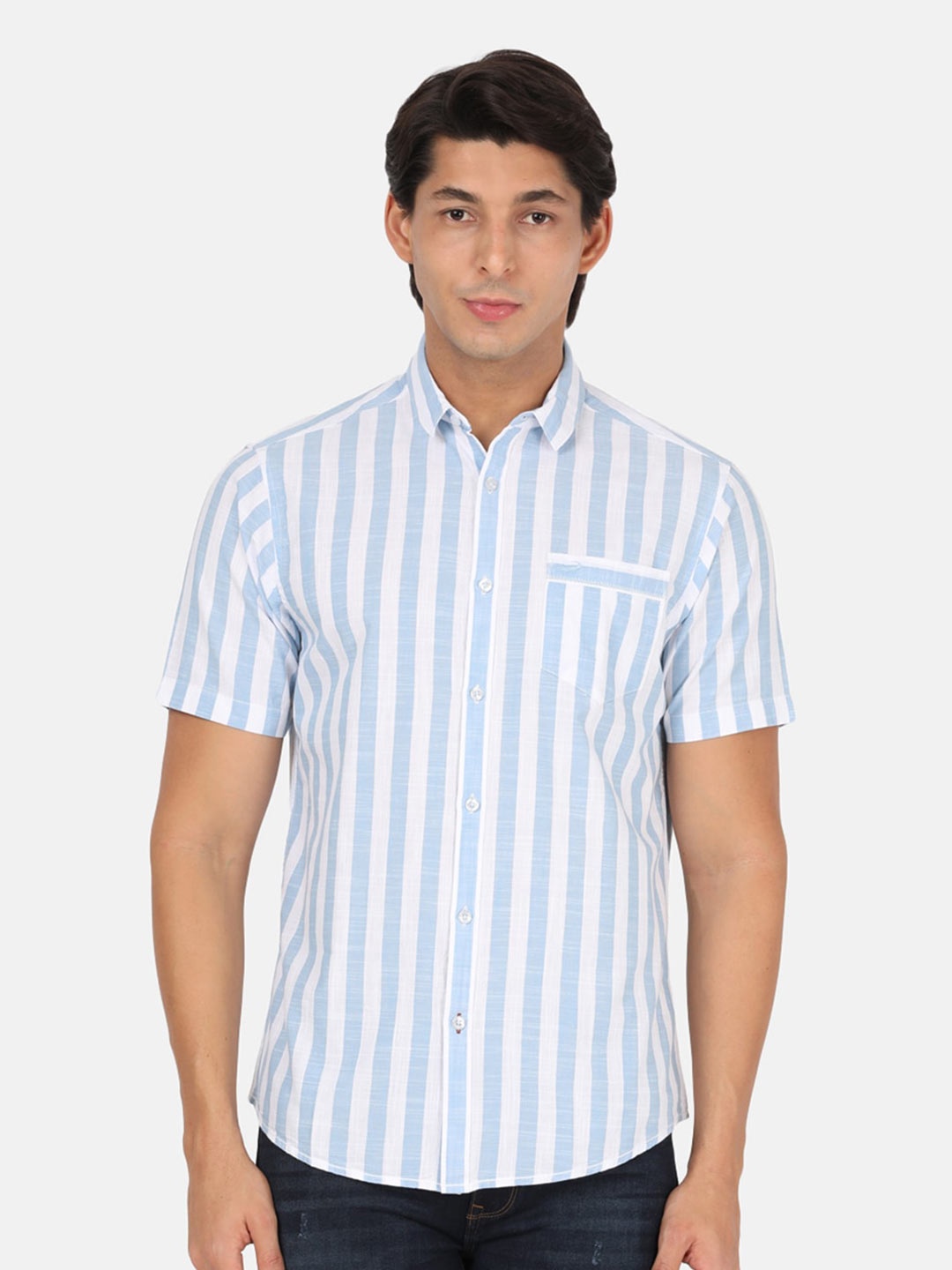 

Crocodile Men Blue Classic Striped Cotton Casual Shirt
