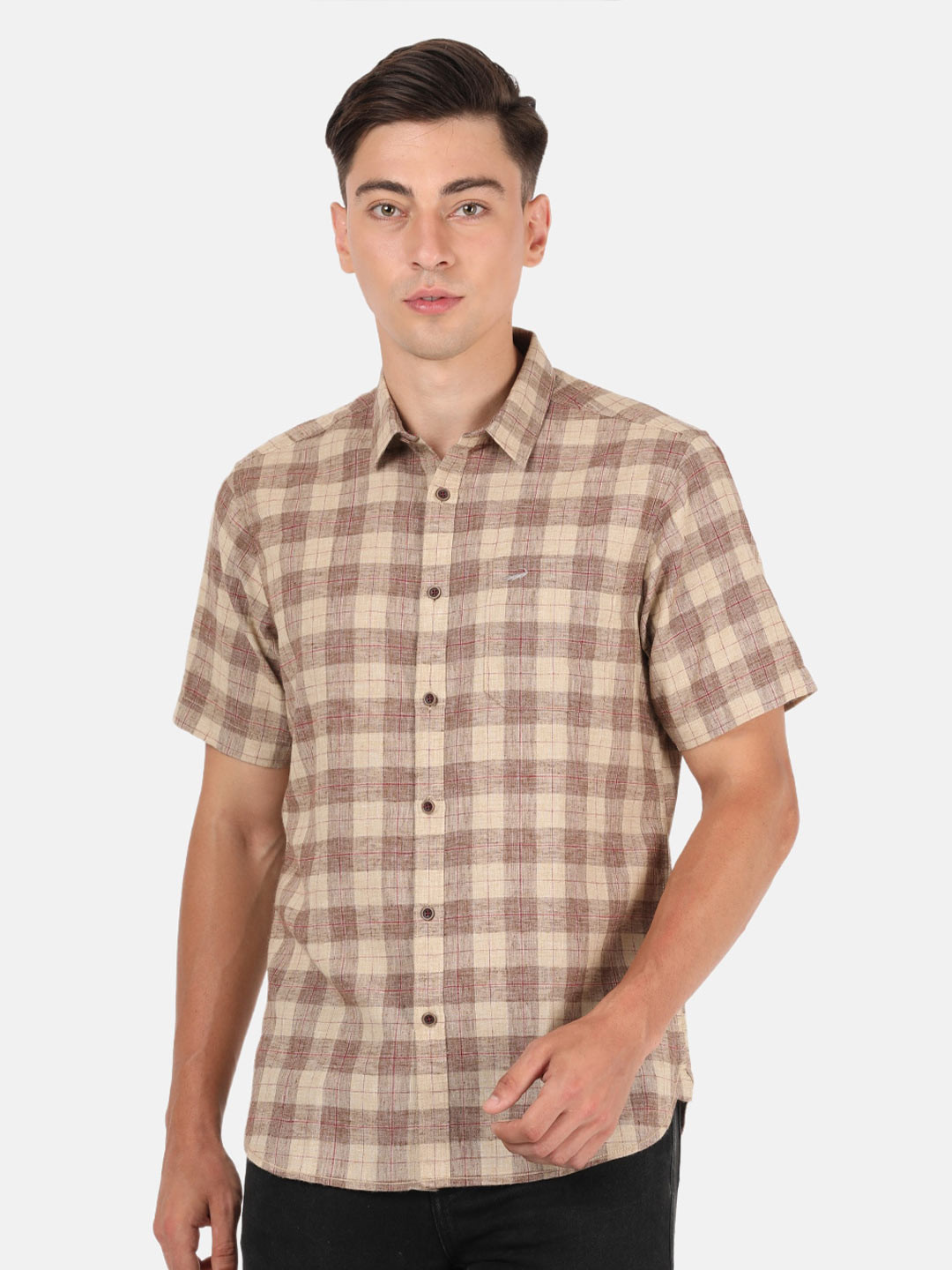 

Crocodile Men Brown Classic Buffalo Checked Casual Shirt