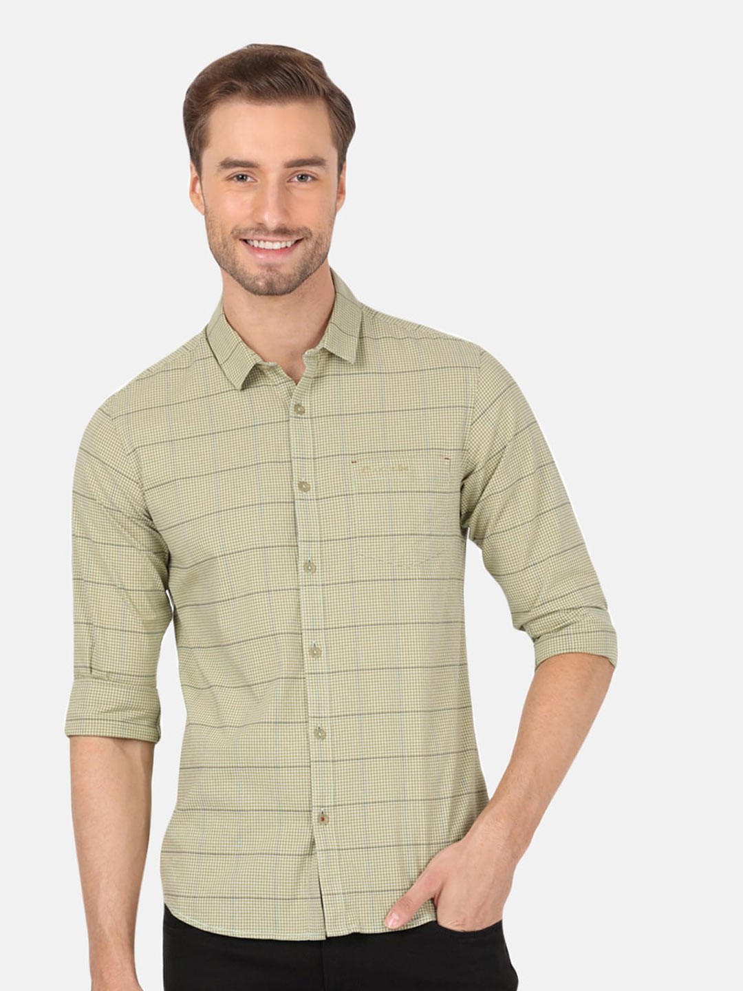 

Crocodile Men Green Classic Slim Fit Horizontal Stripes Striped Cotton Casual Shirt