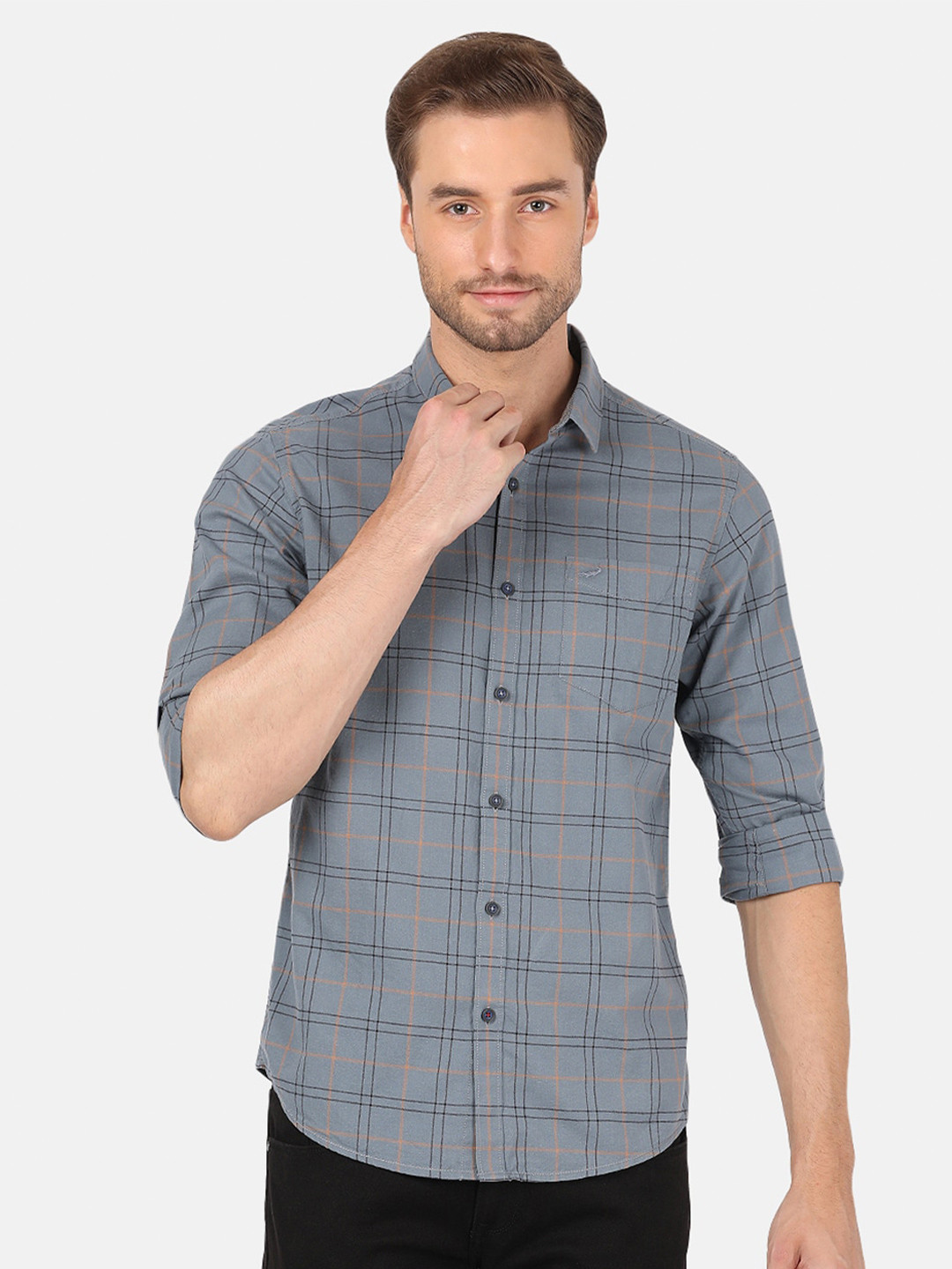 

Crocodile Men Grey Classic Checked Casual Shirt