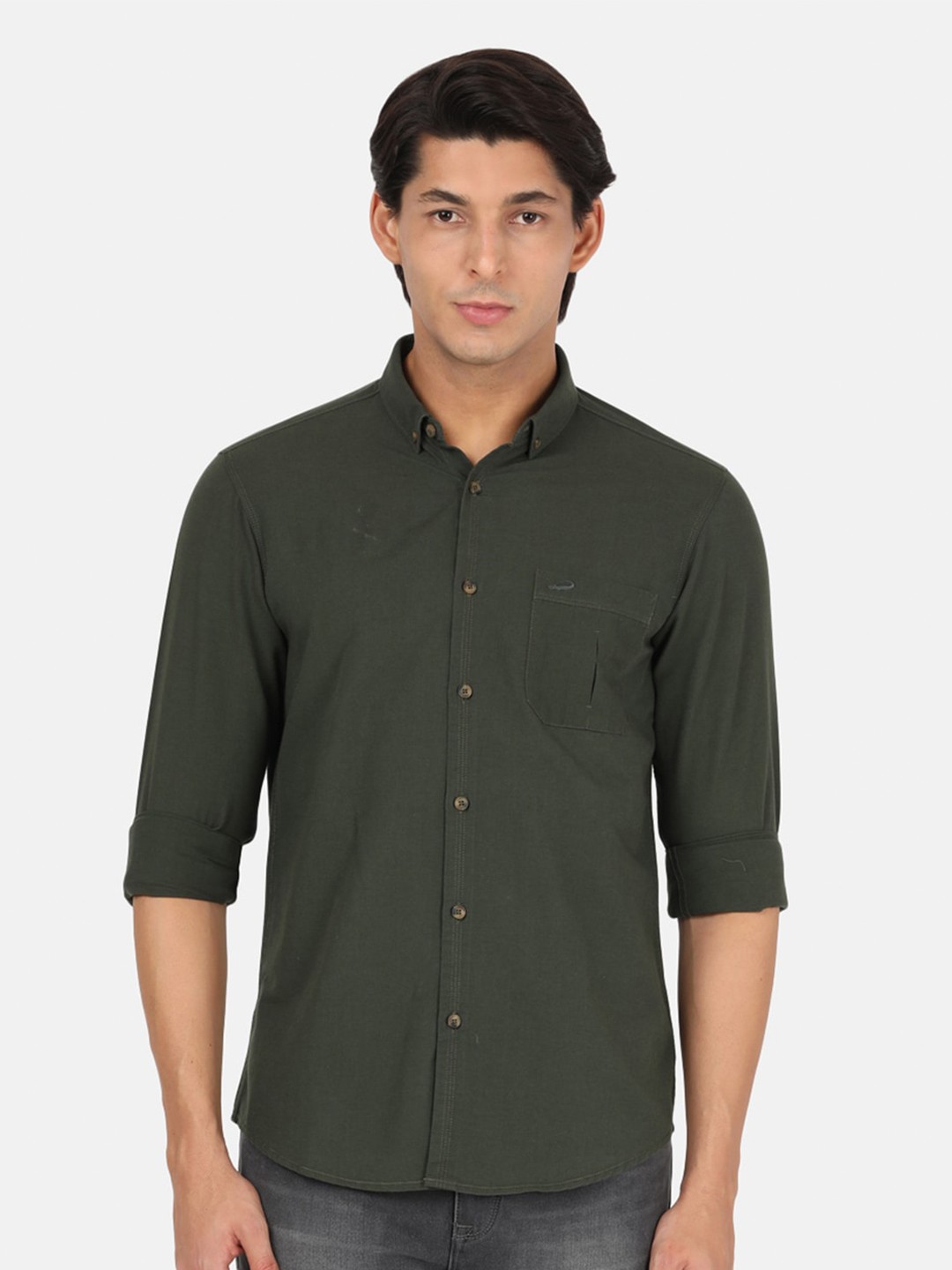 

Crocodile Men Green Classic Cotton Casual Shirt