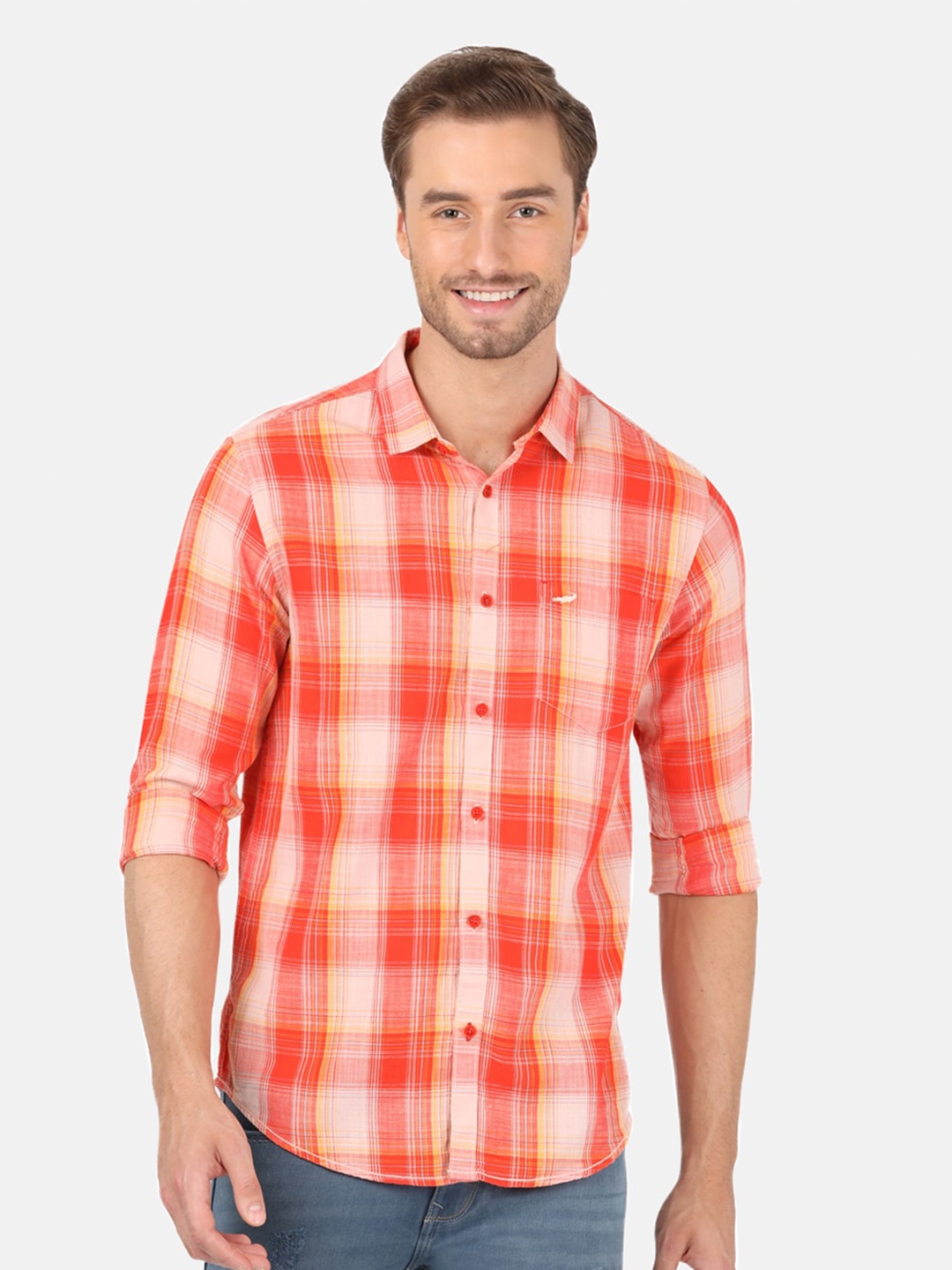

Crocodile Men Red Classic Tartan Checks Checked Cotton Casual Shirt