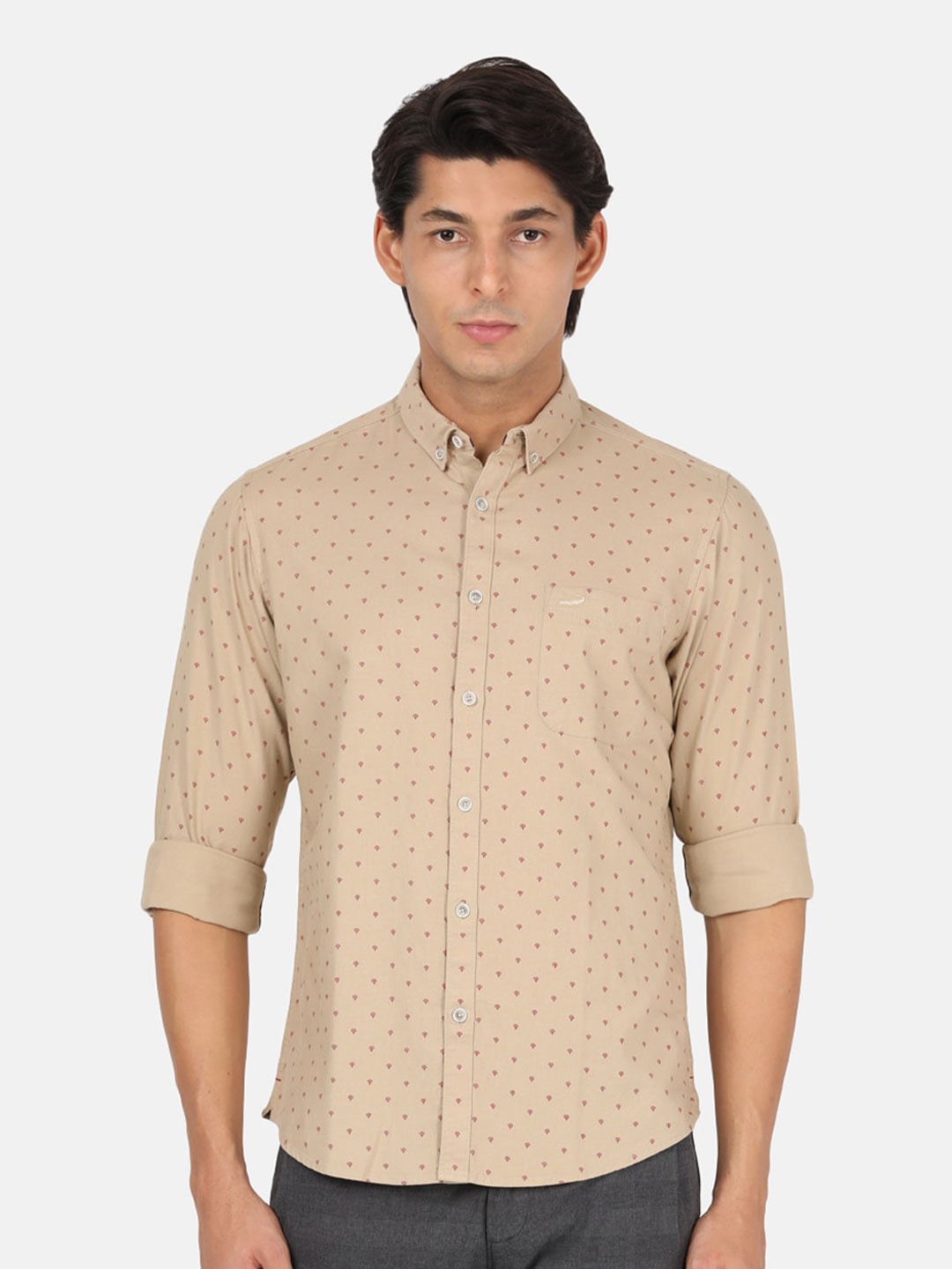 

Crocodile Men Brown Classic Micro Ditsy Printed Cotton Casual Shirt