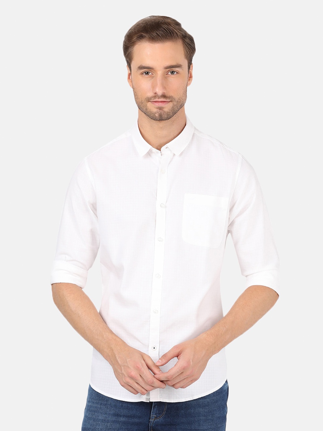 

Crocodile Men White Solid Classic Cotton Casual Shirt