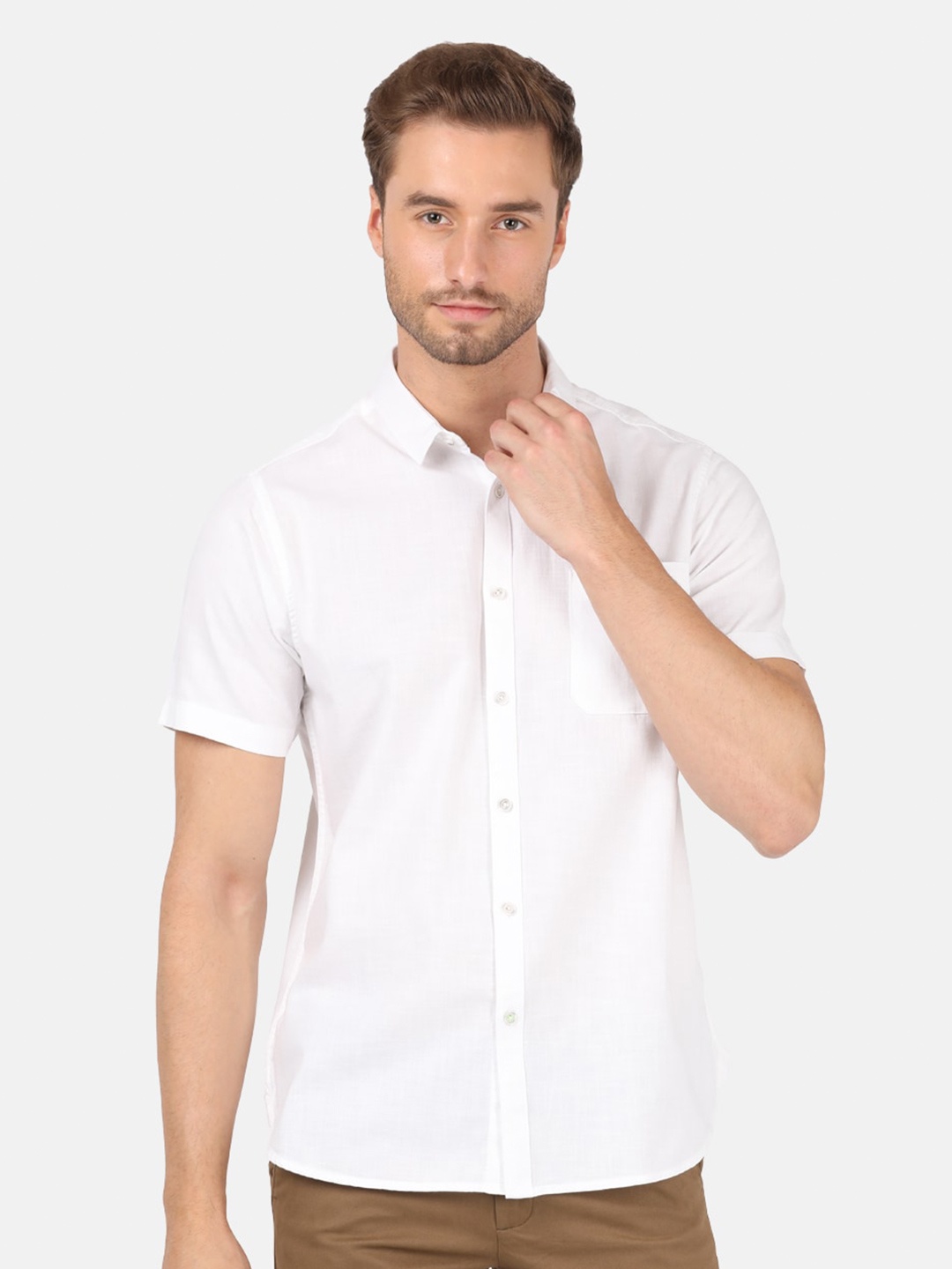 

Crocodile Men White Solid Classic Cotton Casual Shirt