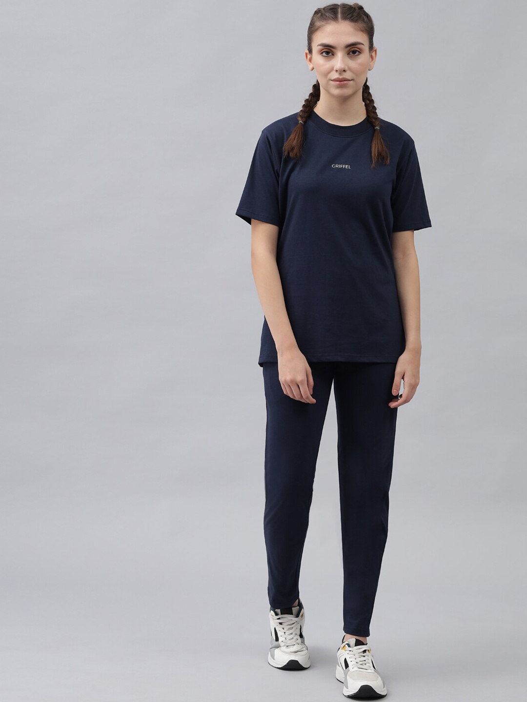 

GRIFFEL Women Navy Blue Printed Pure Cotton T-shirt with Pyjamas
