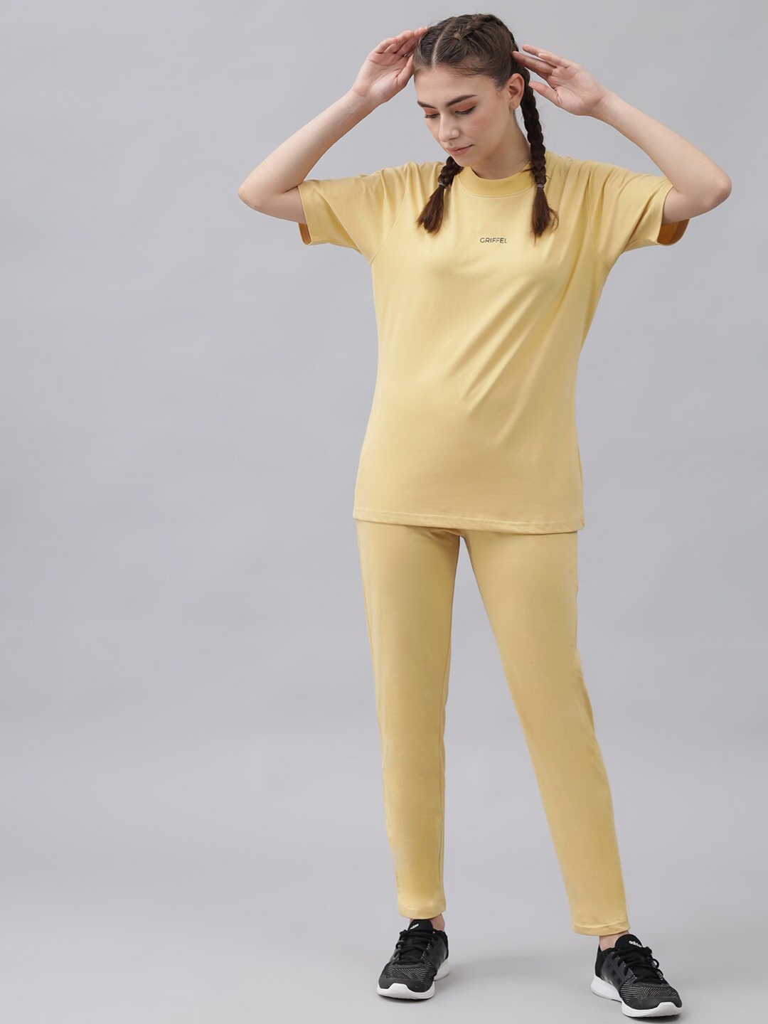 

GRIFFEL Yellow Pure Cotton Solid Co-Ords Set