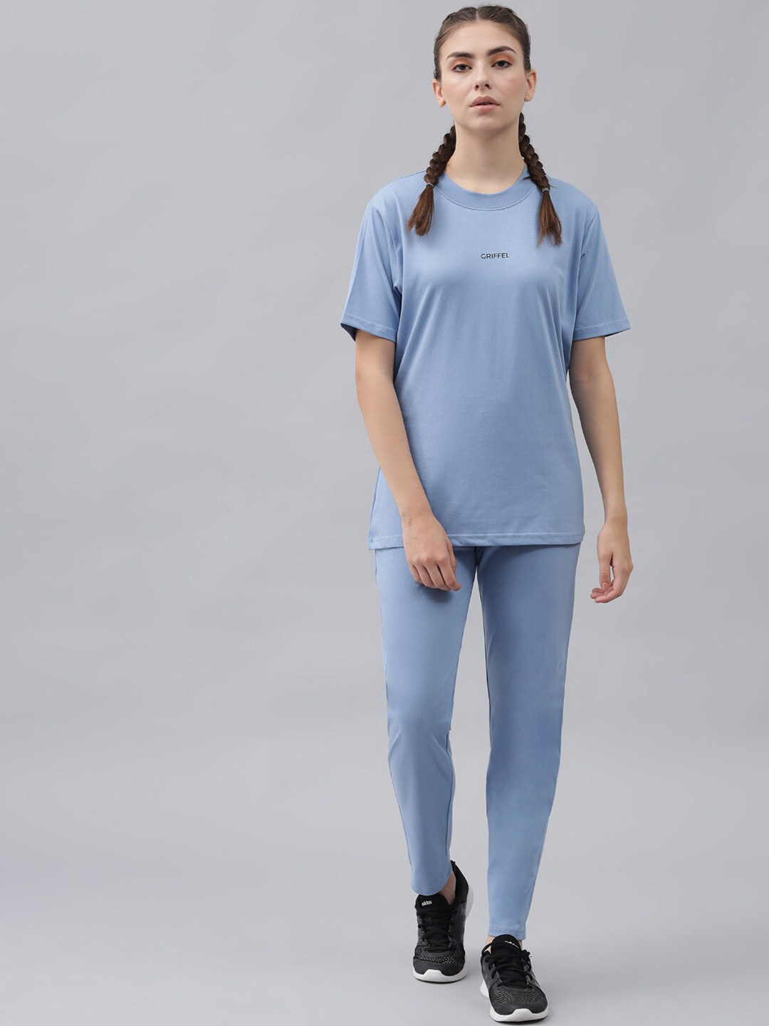 

GRIFFEL Women Blue Solid Pure Cotton T-shirt with Pyjamas