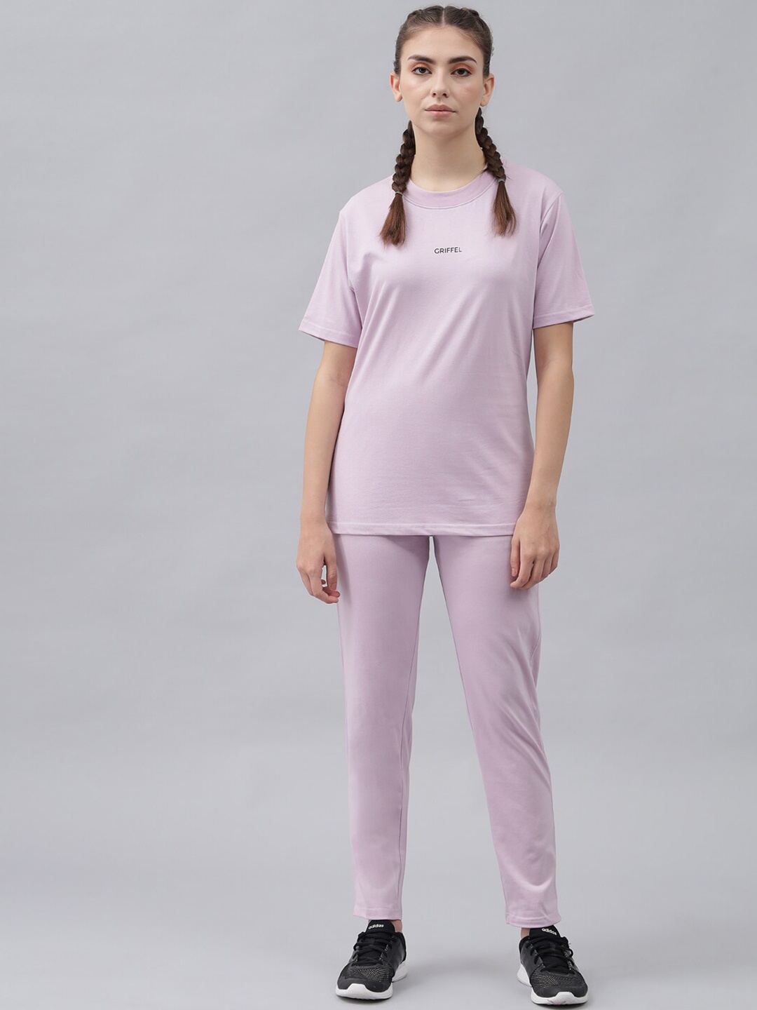 

GRIFFEL Women Lavender Printed Pure Cotton T-shirt with Pyjamas