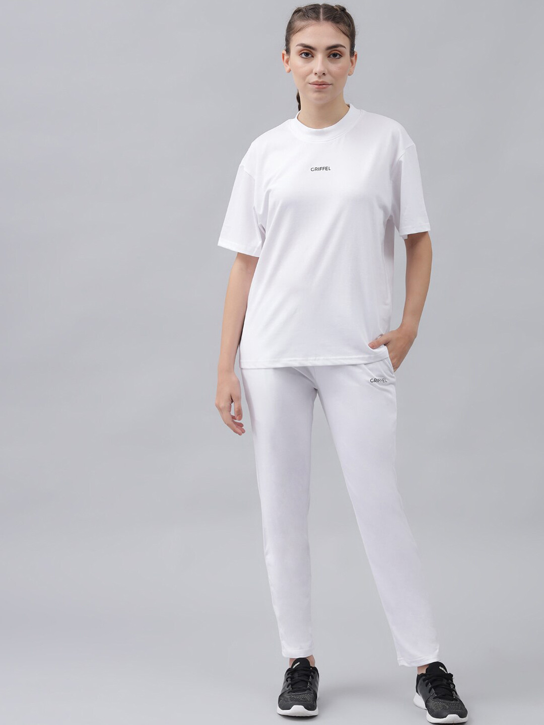 

GRIFFEL Women White Melange Cotton Track Suit