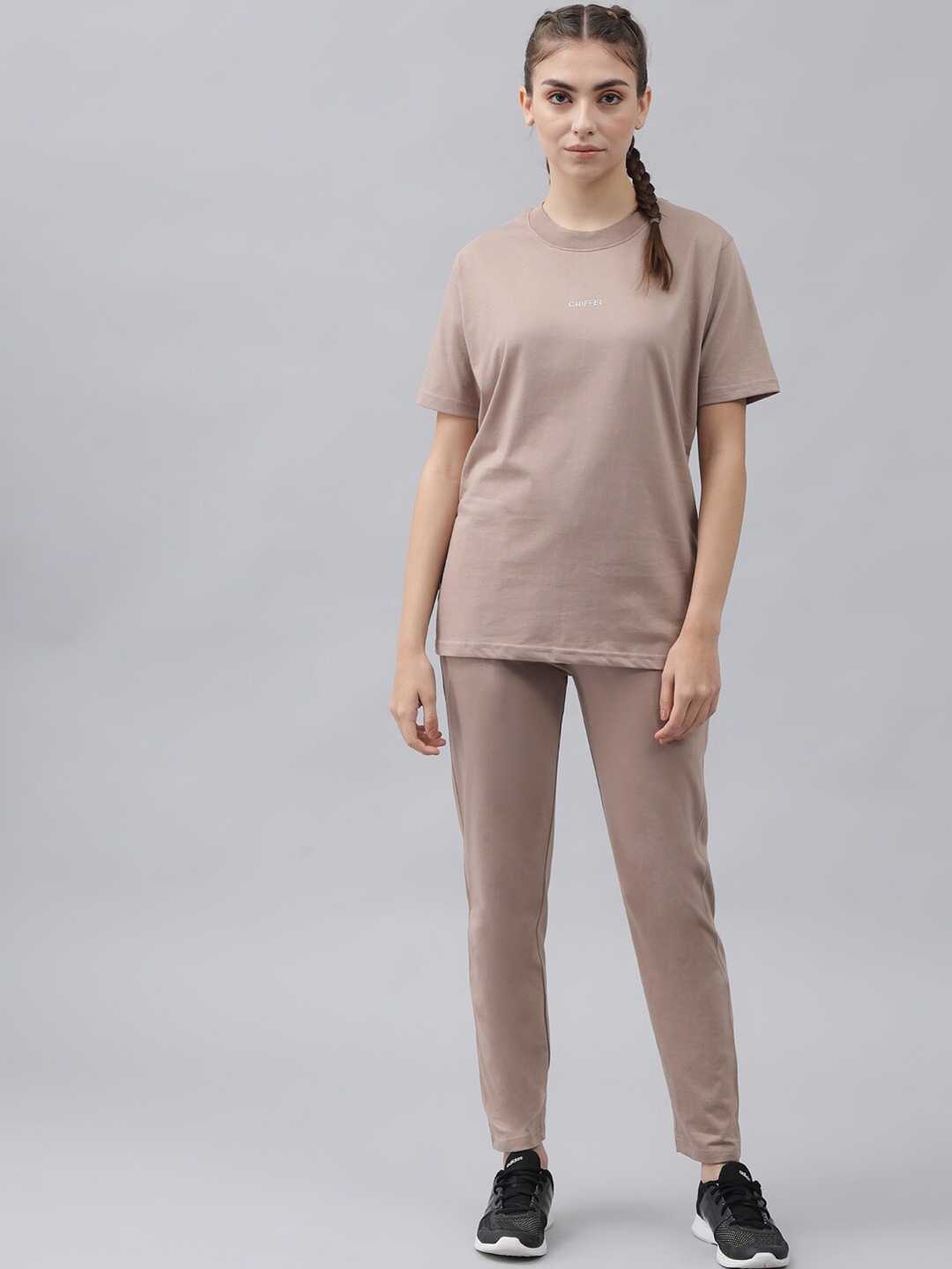 

GRIFFEL Brown Pure Cotton Solid Co-Ords Set