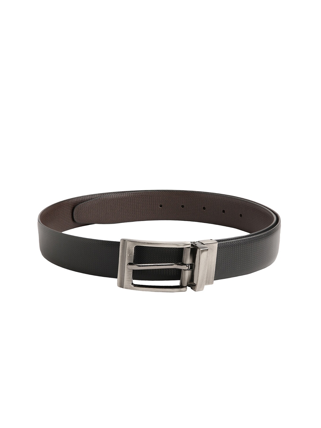 

CRUSSET Men Black & Brown Textured Reversible Belt