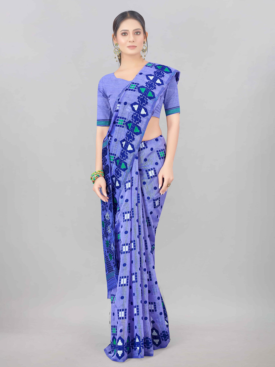 

Silk Land Blue & Green Woven Design Pure Cotton Jamdani Saree