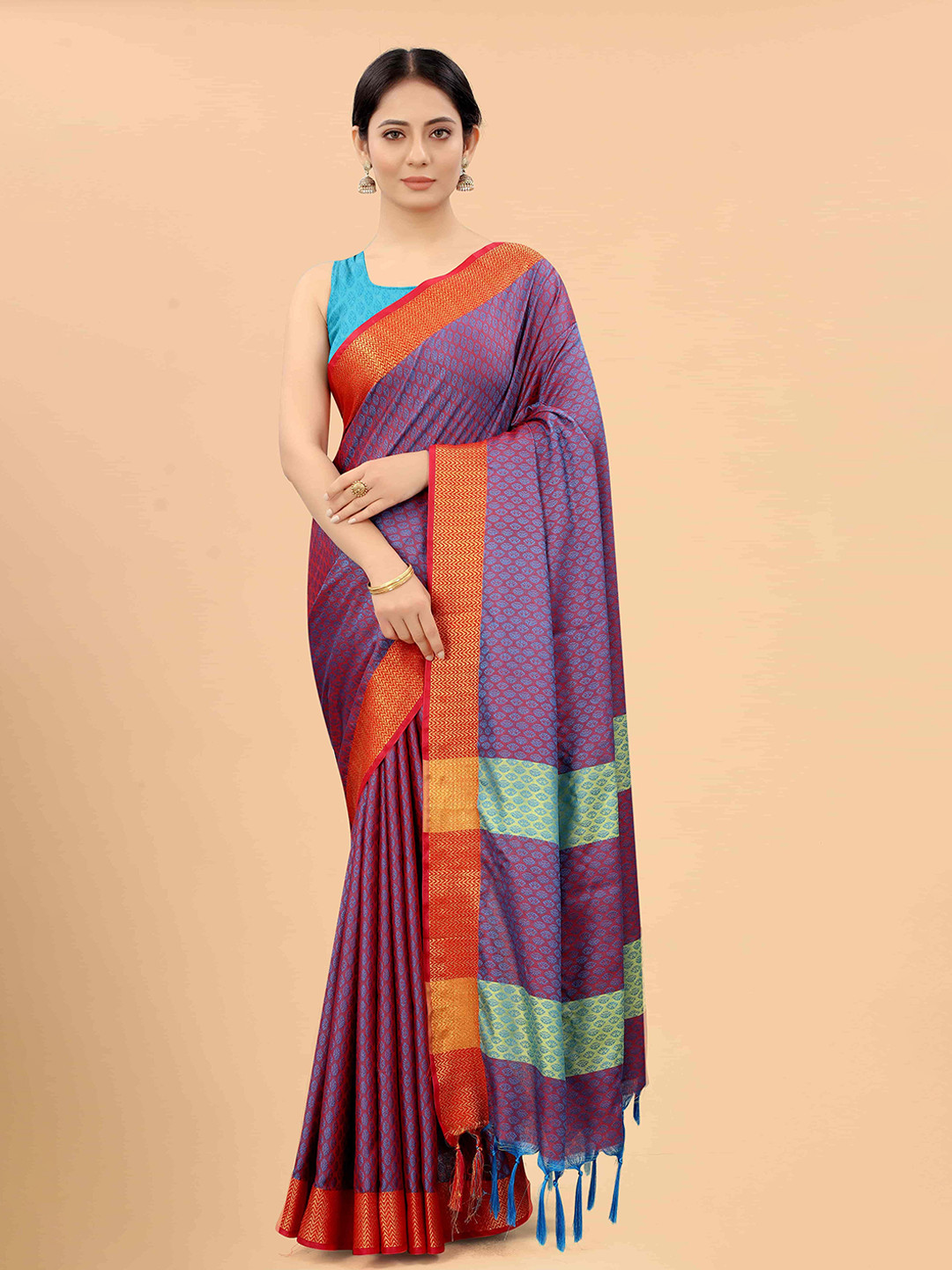

Silk Land Teal & Red Woven Design Zari Art Silk Uppada Saree