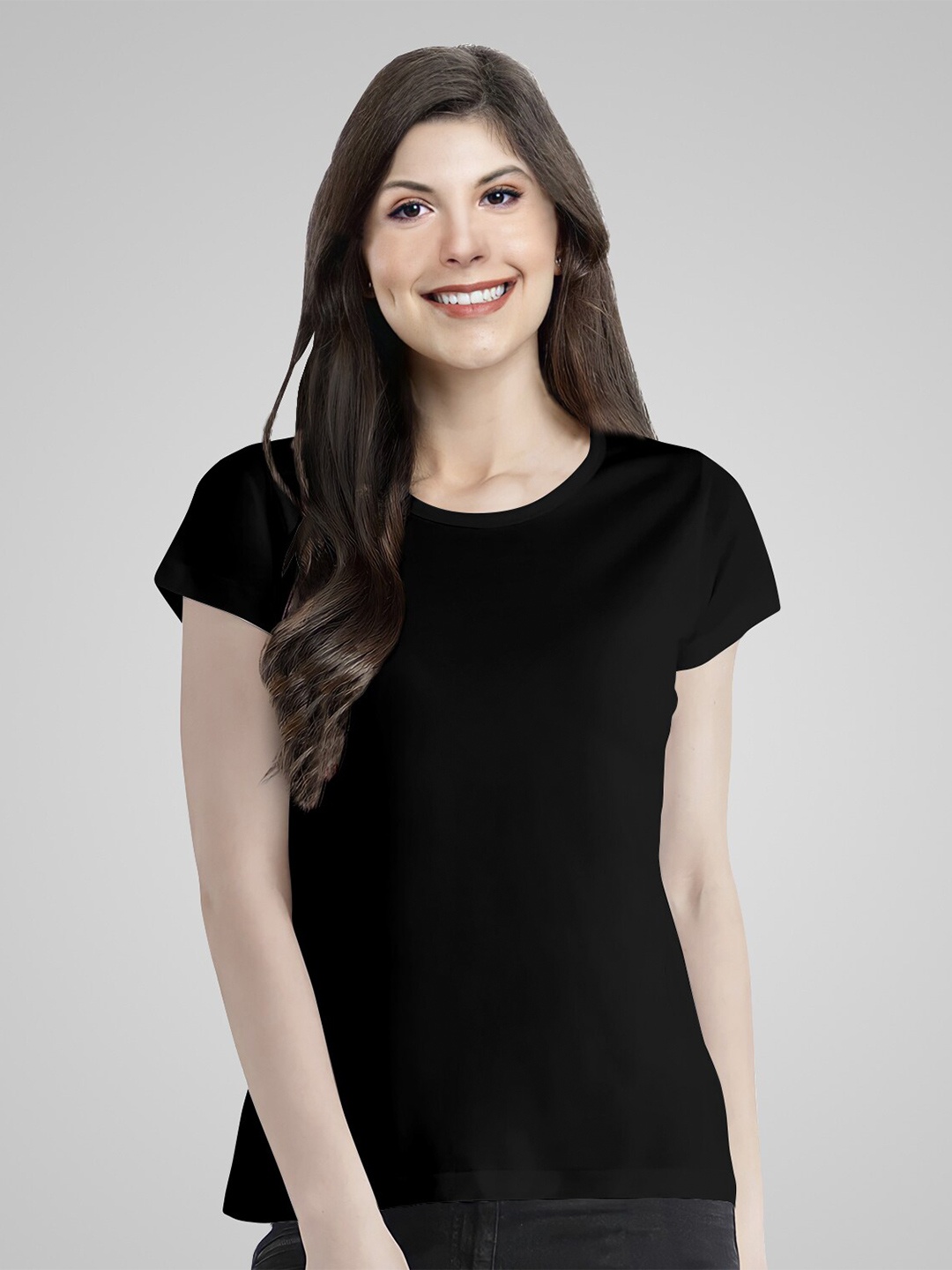 

Pootlu Women Black Cotton T-shirt