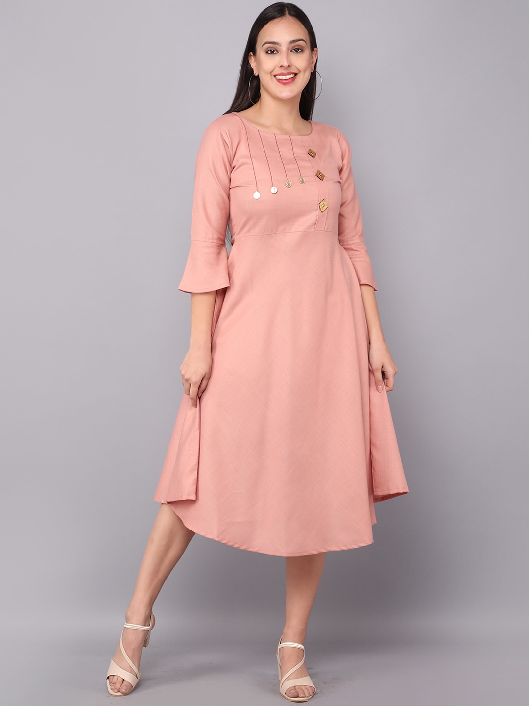 

Fashion Booms Women Pink Bell Sleeves Thread Work Kurta
