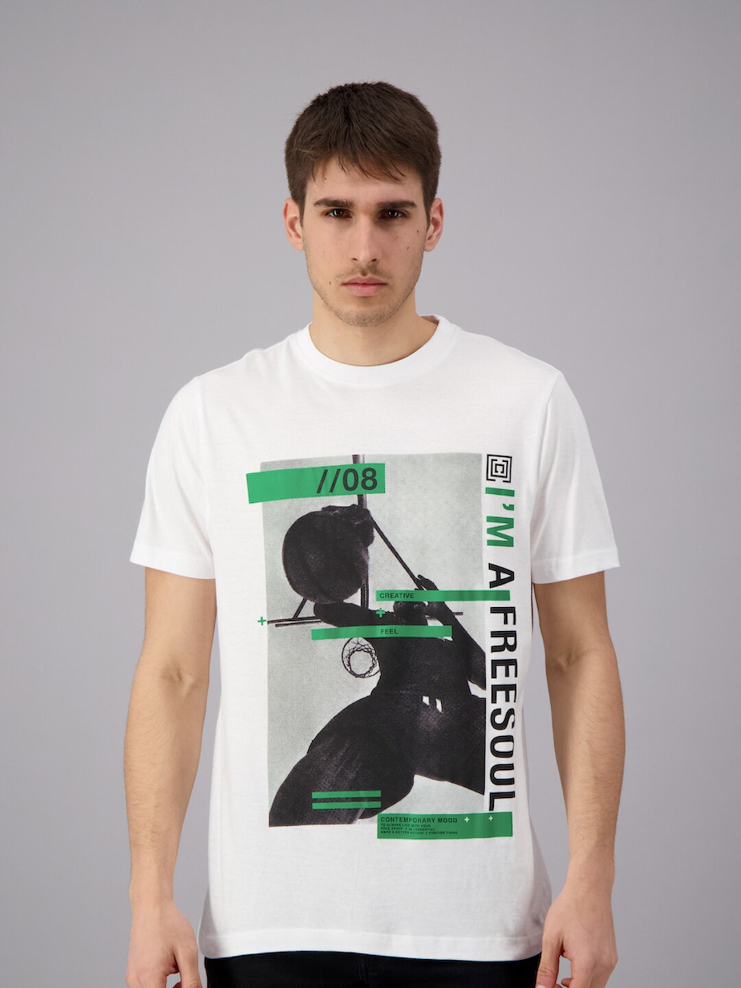 

FREESOUL Men White Printed Cotton T-shirt