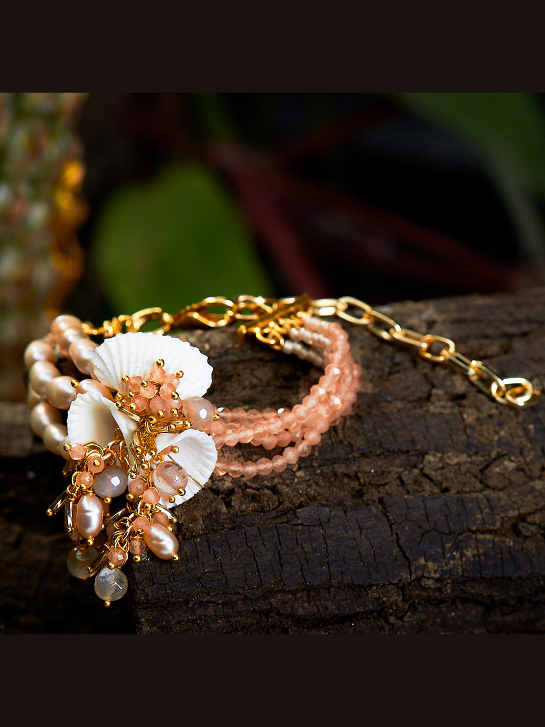 

D'oro Women Beige & White Handcrafted Gold-Plated Wraparound Bracelet