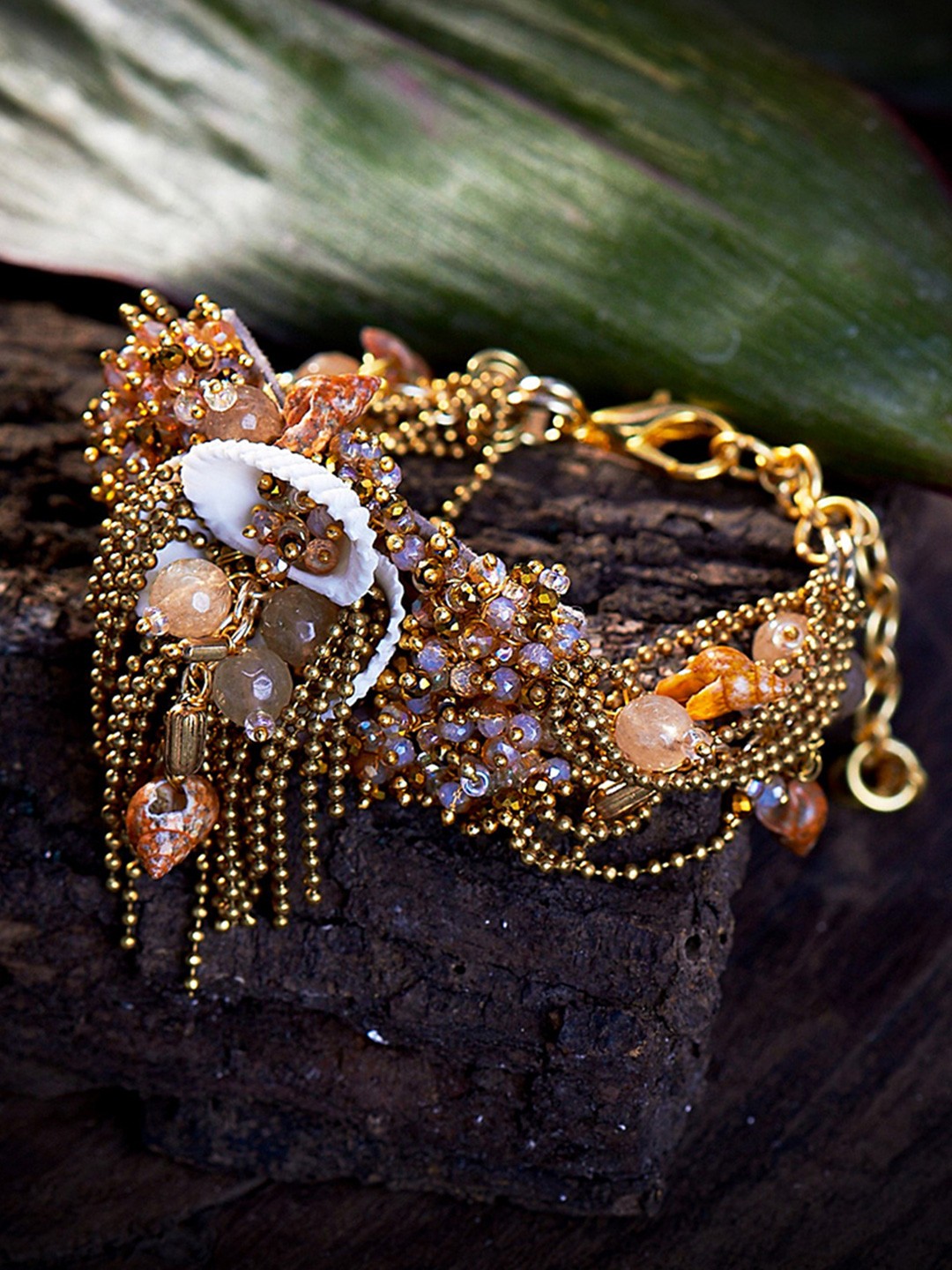 

D'oro Women Gold-Toned & Pink Handcrafted Bracelet