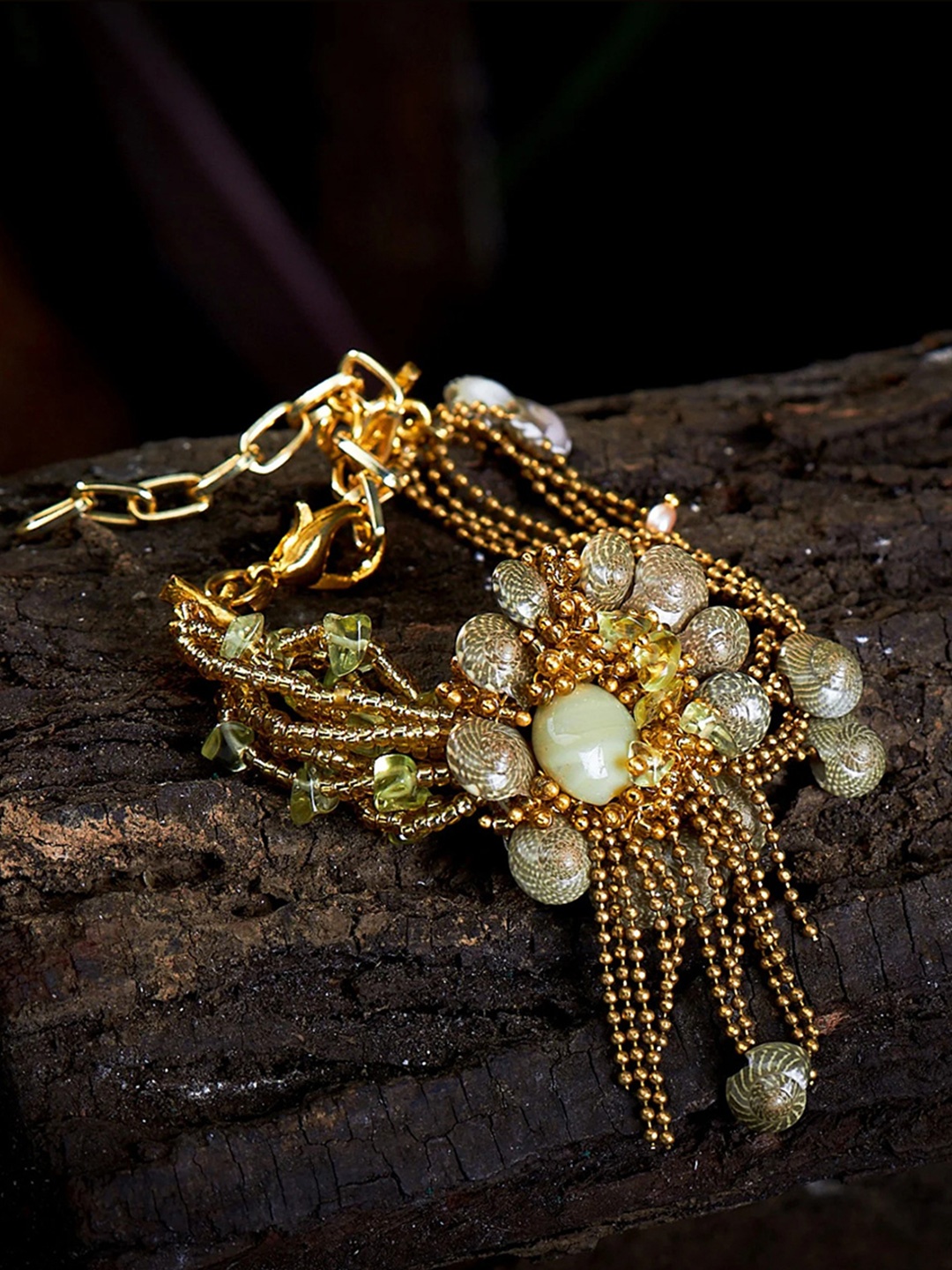

D'oro Women Gold-Toned & Beige Handcrafted Bracelet