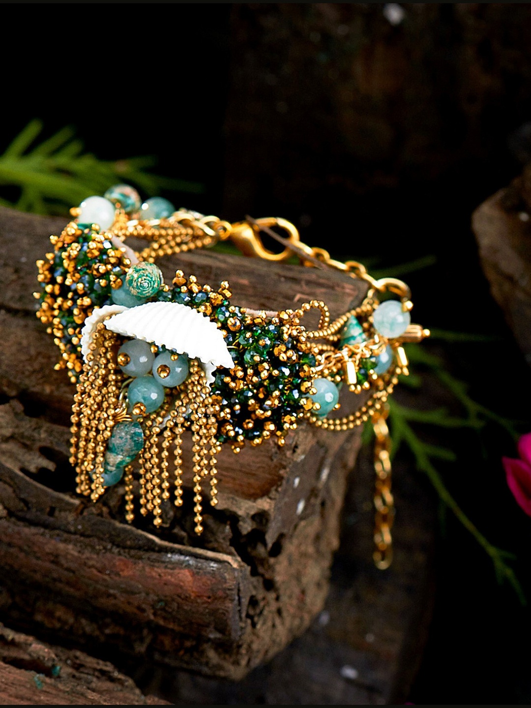 

D'oro Women Gold-Toned & Blue Handcrafted Bracelet