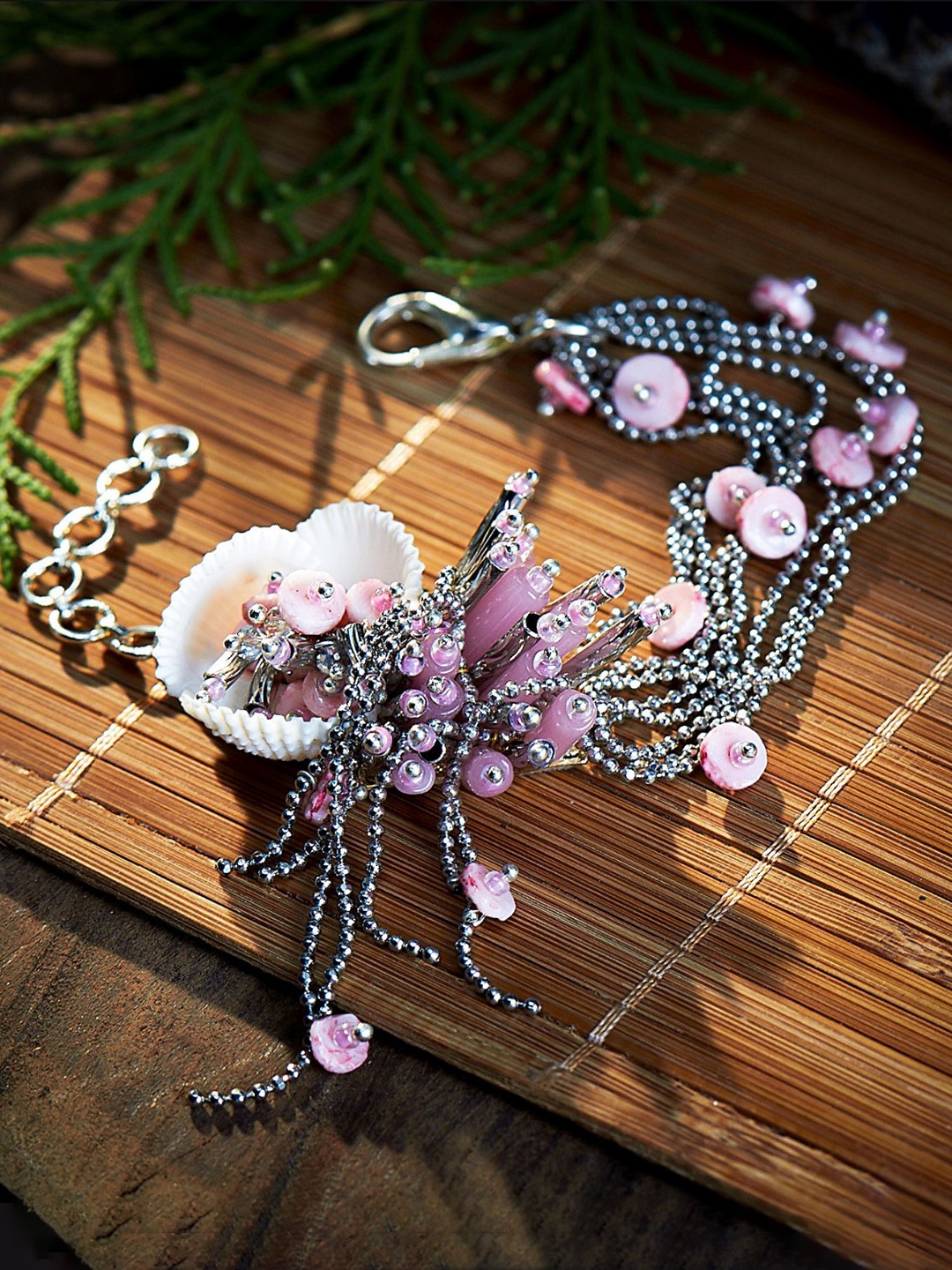 

D'oro Women Silver-Toned & Pink Handcrafted Bracelet