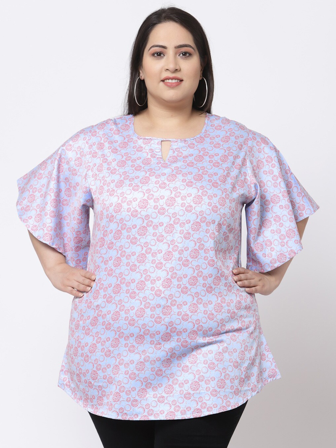 

KLOTTHE Plus Size Women Multicoloured Print Keyhole Neck Cotton Top, Multi