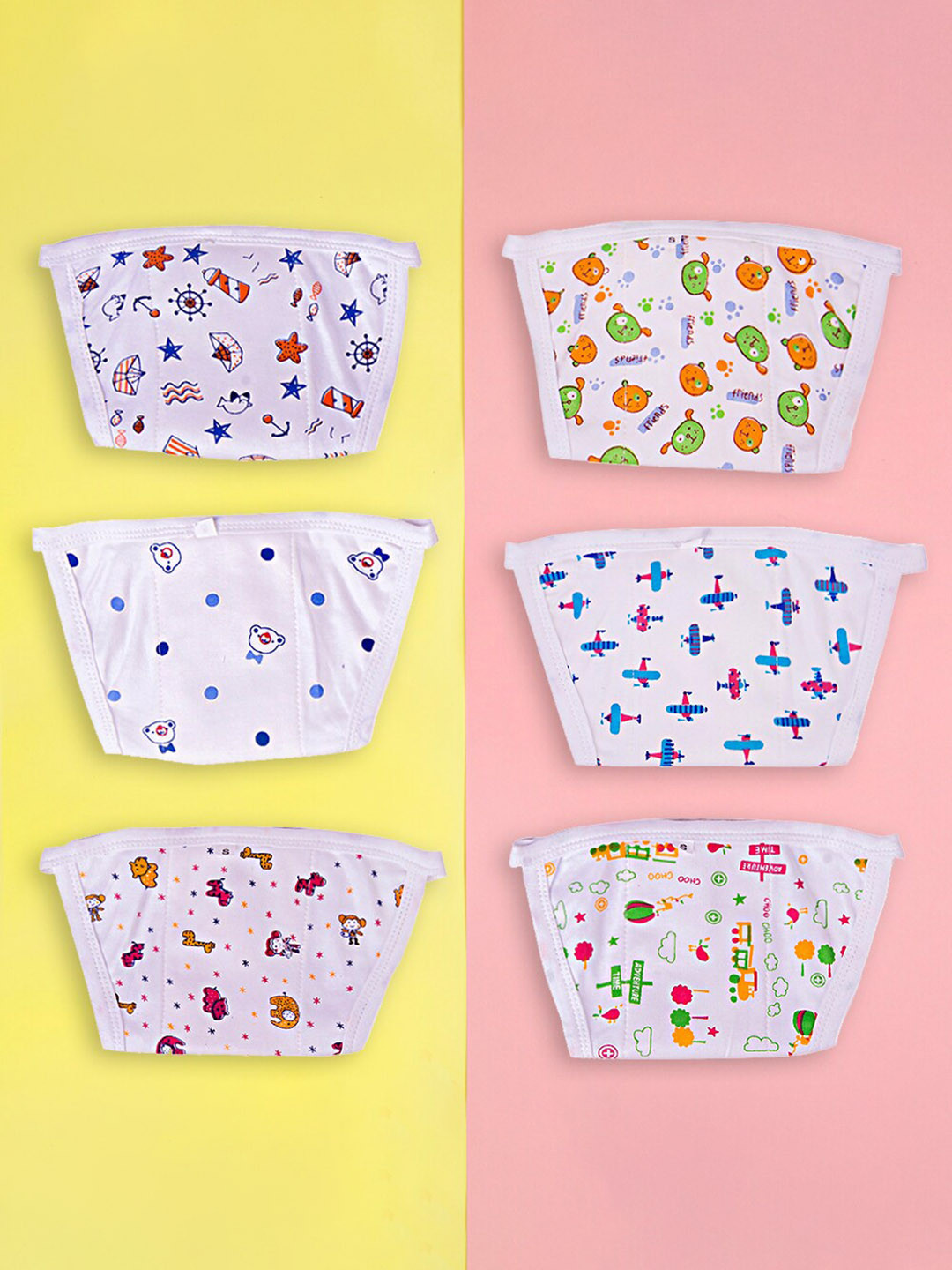 

Baby Moo Infants Set of 6 Printed Cotton Nappy, White