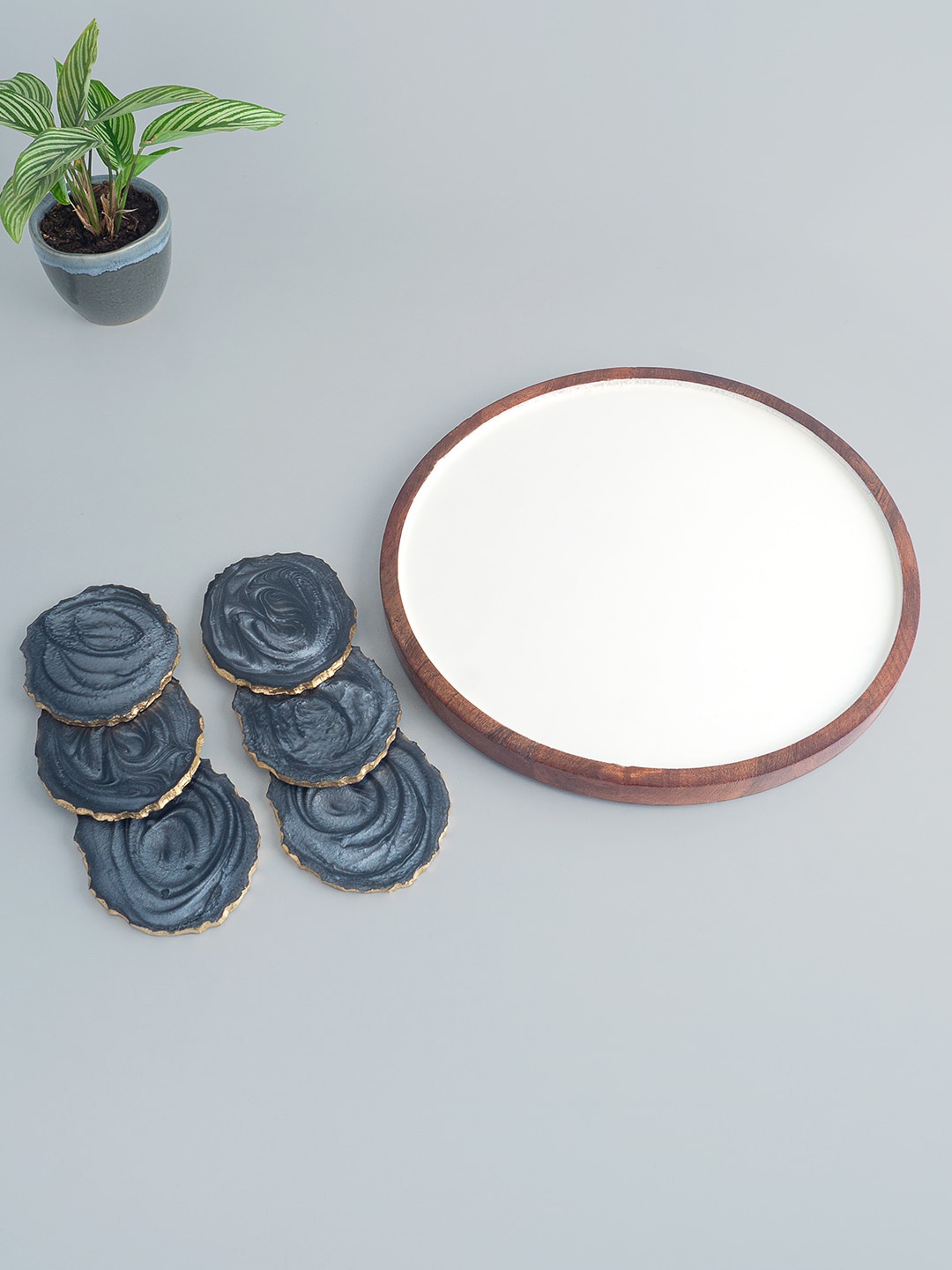 

Golden Peacock Set Of 6 Multi-Coloured Coasters & Serving Tray, White