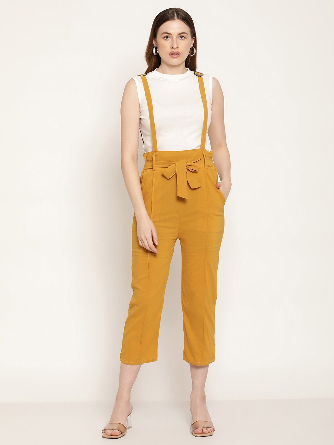 

Miaz Lifestyle Women Mustard & White Basic Jumpsuit