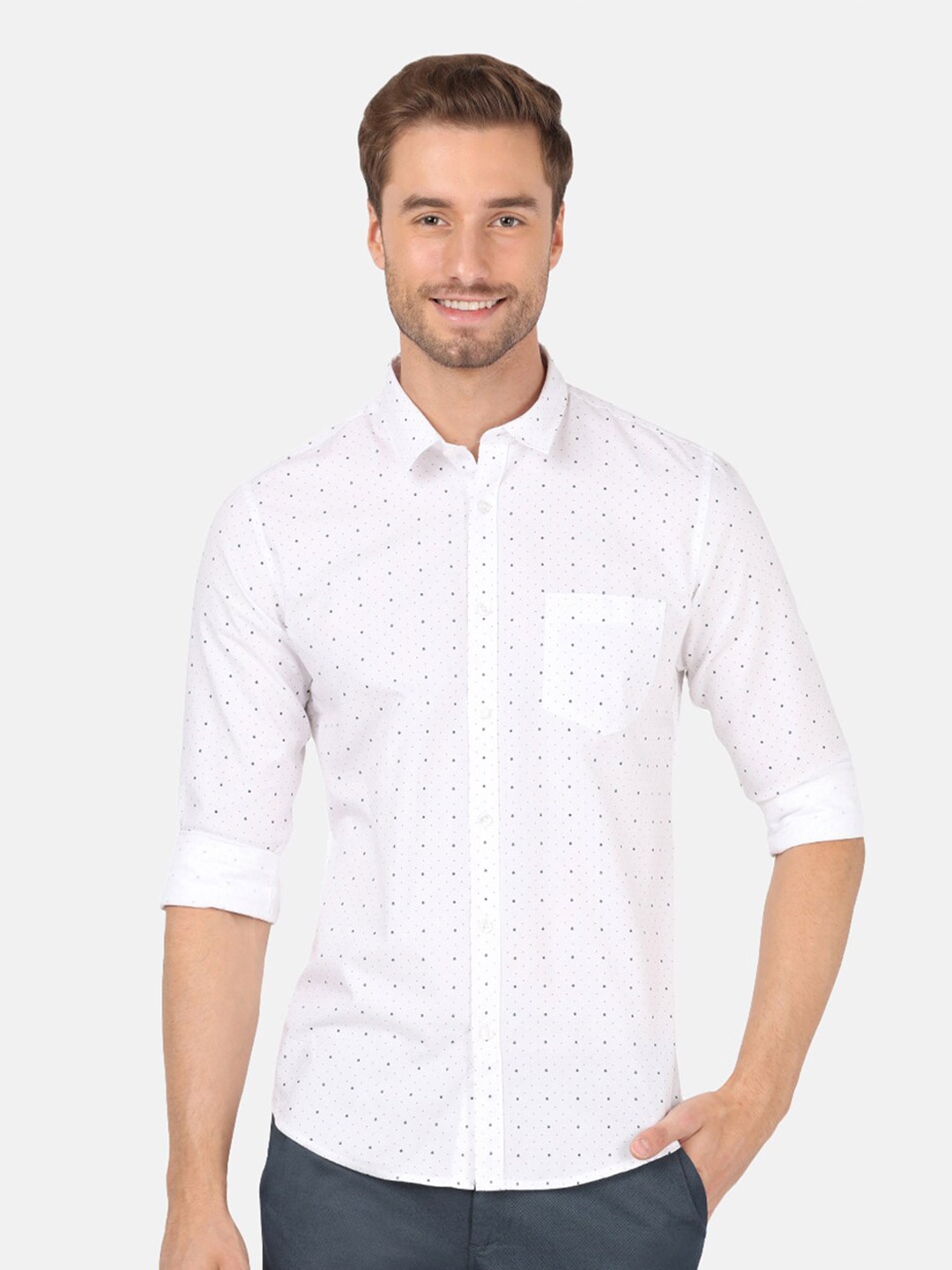 

Crocodile Men White Classic Slim Fit Printed Casual Shirt