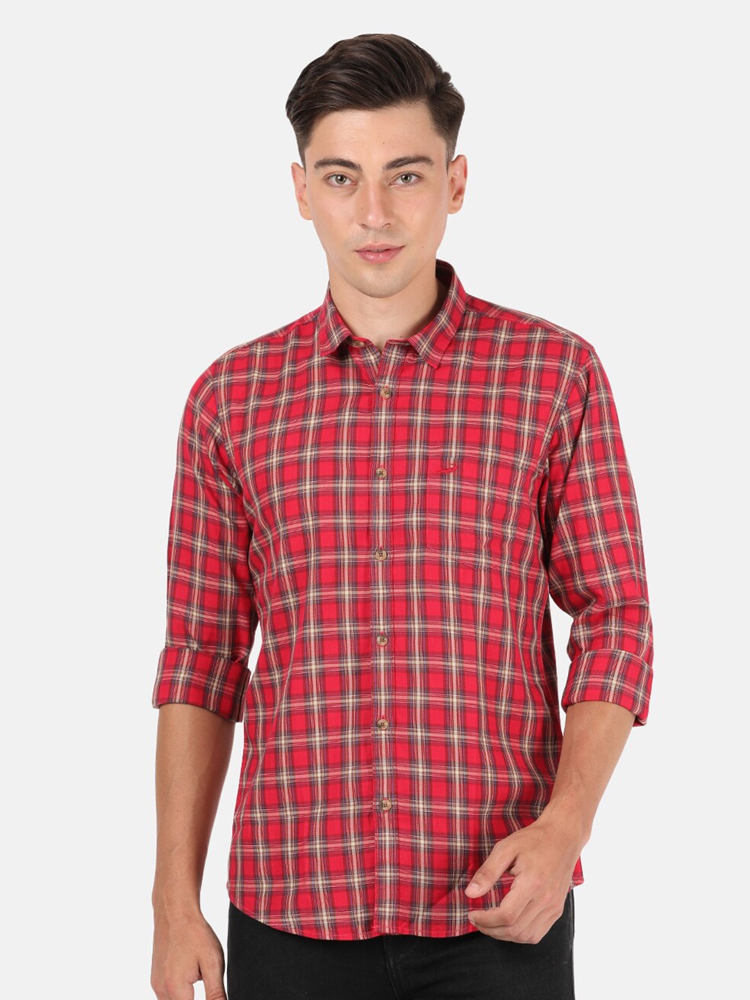 

Crocodile Men Red & White Classic Slim Fit Checked Casual Shirt