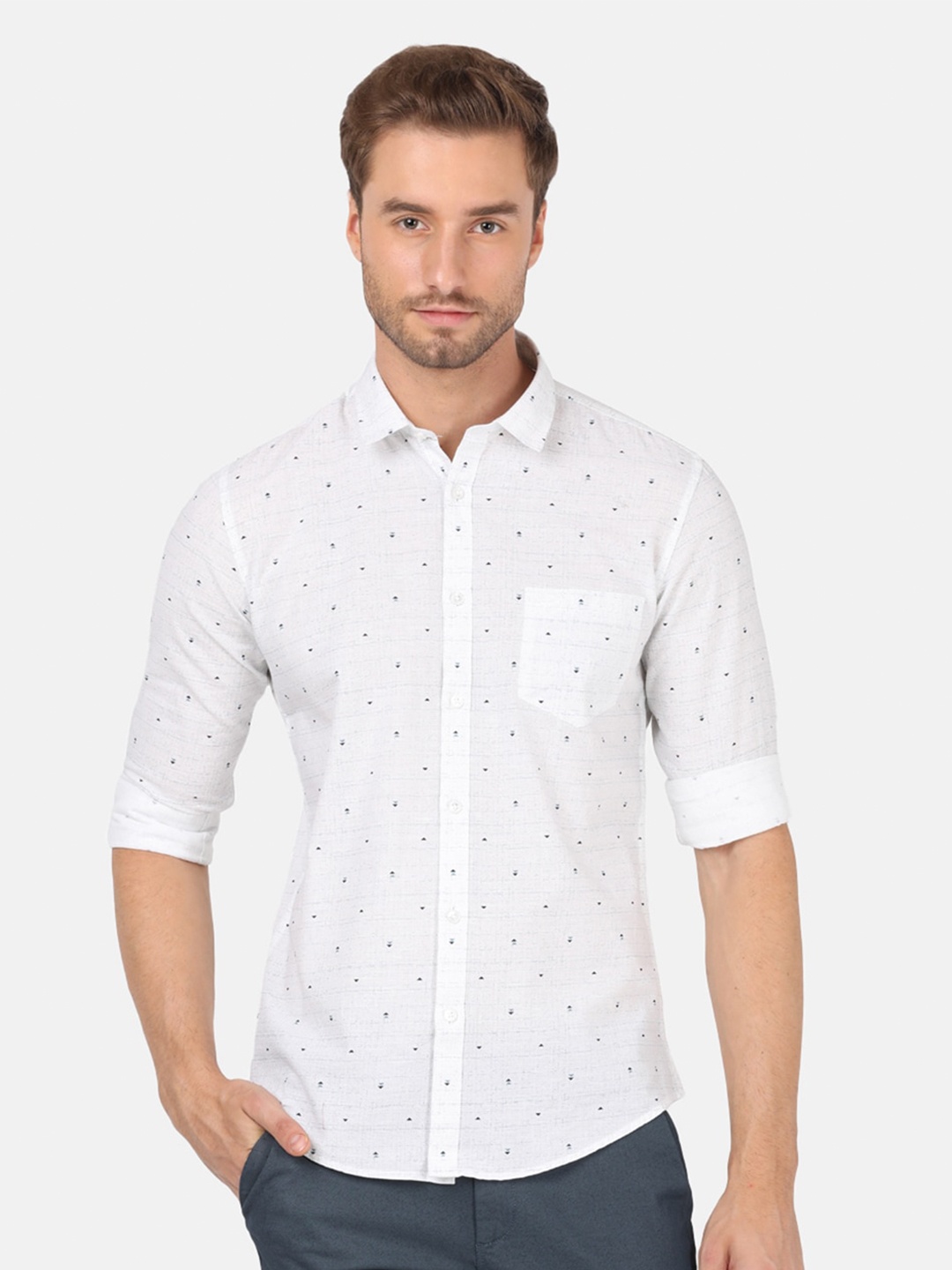 

Crocodile Men White Classic Slim Fit Printed Casual Shirt