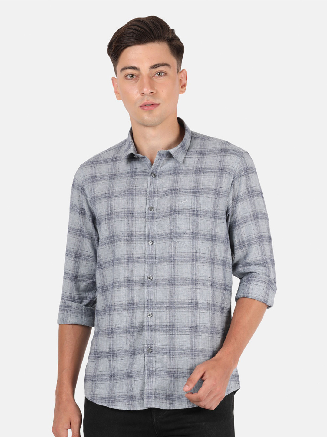 

Crocodile Men Grey Classic Regular Fit Checked Cotton Casual Shirt