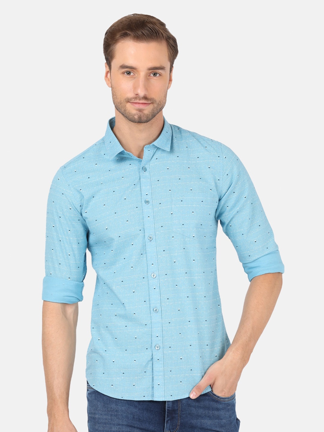 

Crocodile Men Blue Classic Slim Fit Printed Casual Shirt