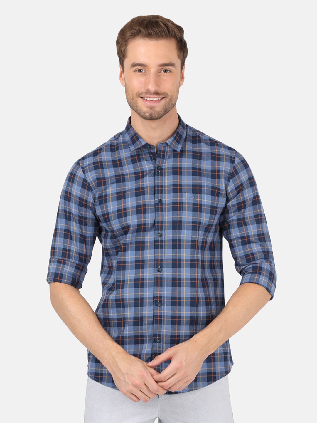 

Crocodile Men Blue Classic Slim Fit Checked Casual Shirt