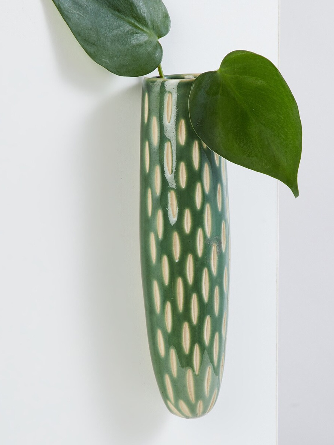 Home Centre Green Printed Ceramic Magnetic Planter