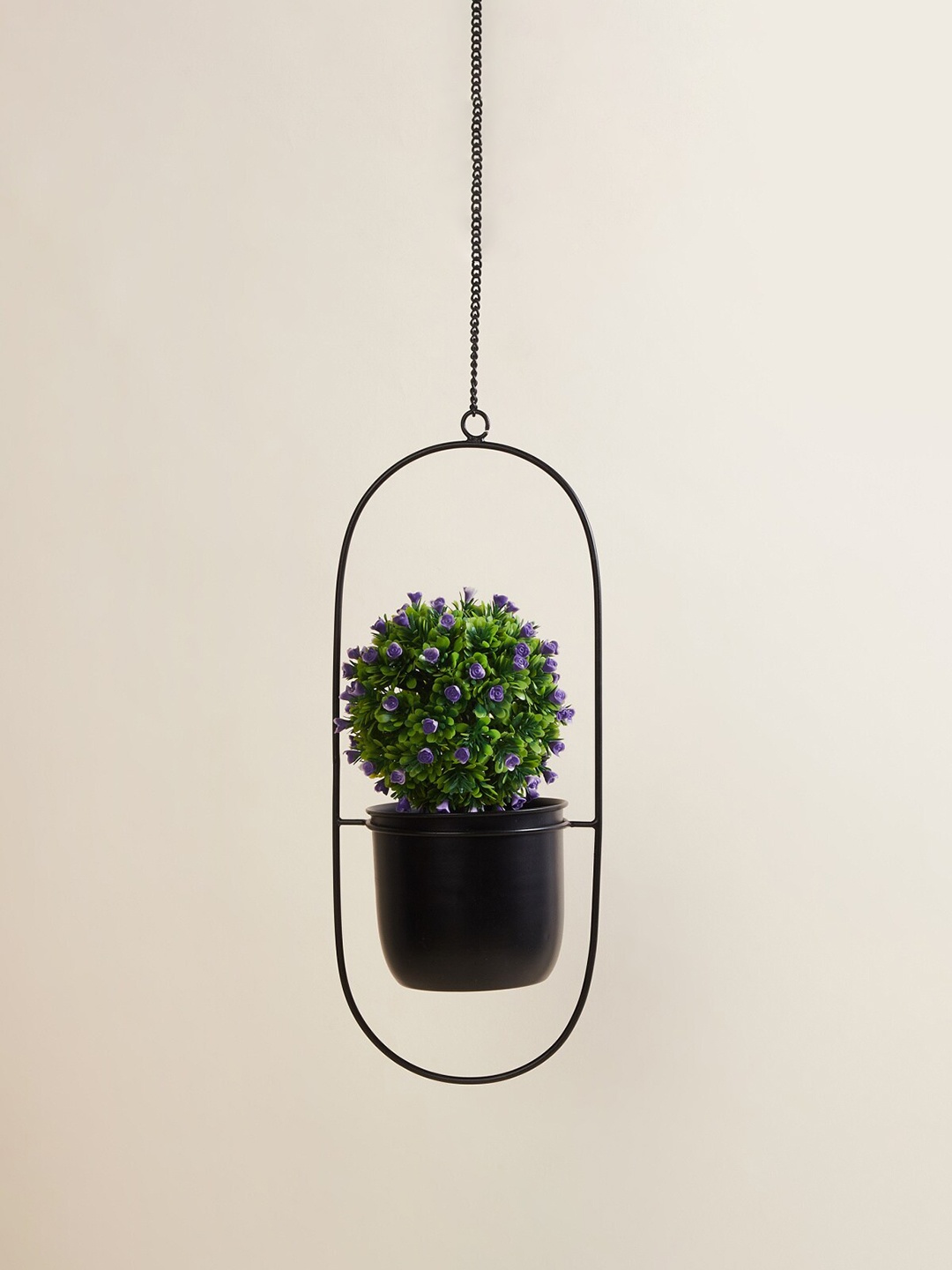 

Home Centre Black Solid Metal & Ceramic Hanging Planter