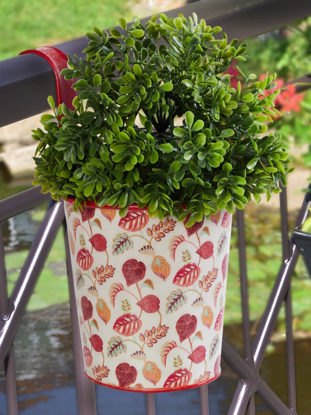 

Home Centre Off-White & Red Printed Metal Hanging Planter